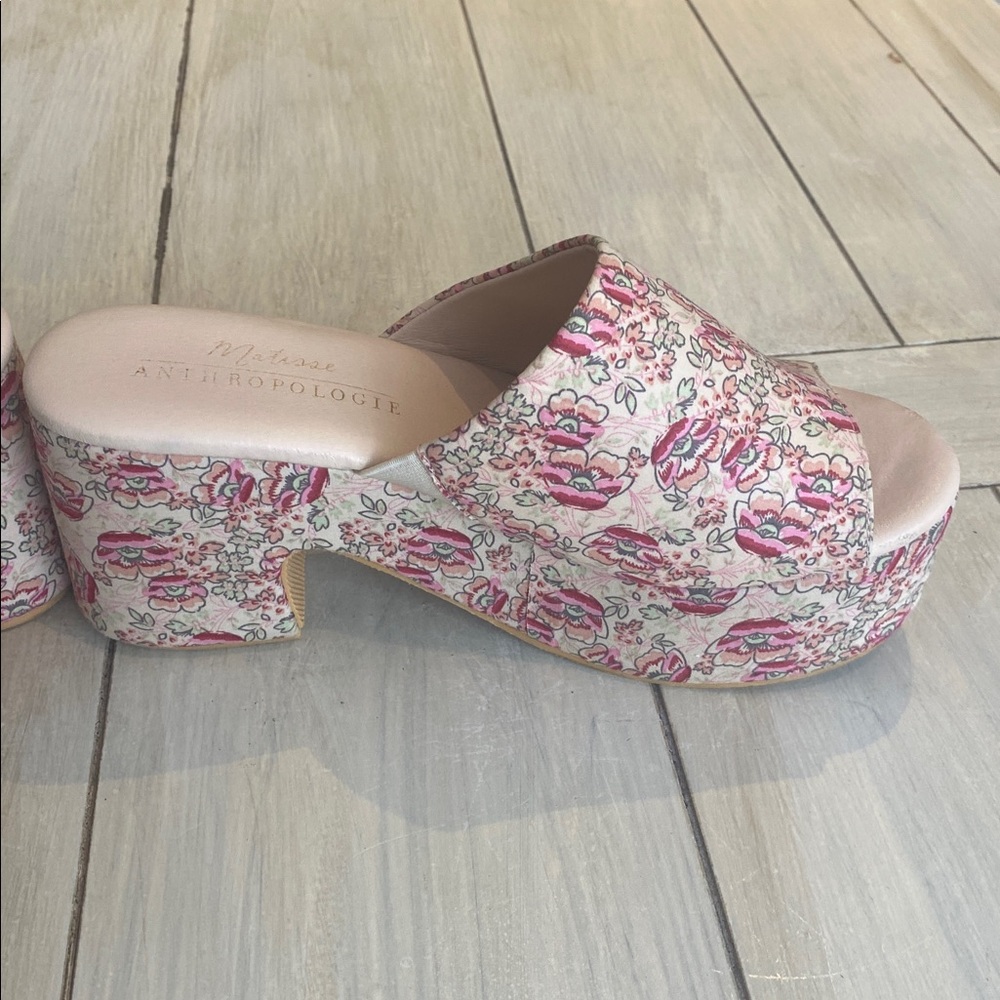 Anthropologie Pink Floral Platform Slide Mules - Picture 2 of 8